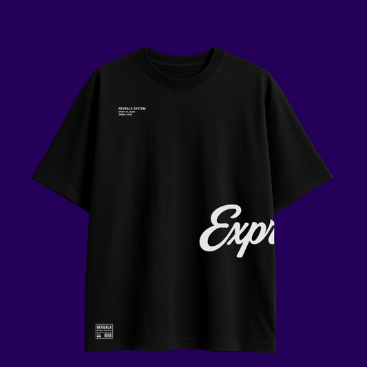 “Express 001” Oversized Black Tee – RevealX System Series