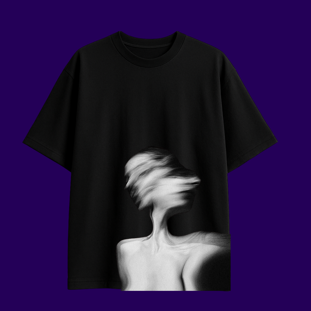 “Fractured” Oversized Black Tee – Abstract Emotion Series