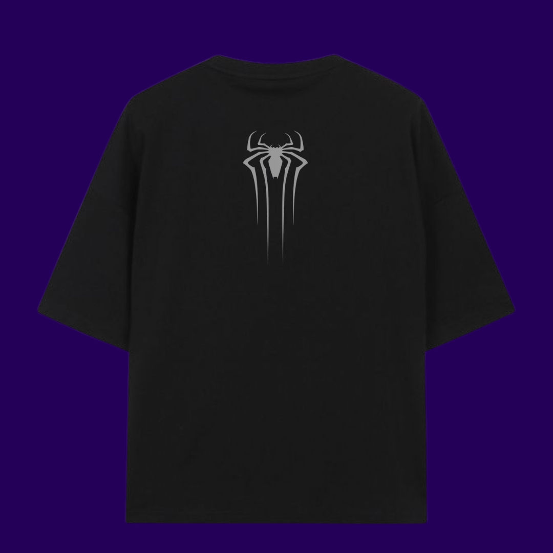 “Spider-Man” Oversized Black Tee – Web Reality Edition